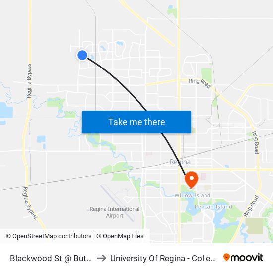 Blackwood St @ Butterfield Cr (Sb) to University Of Regina - College Avenue Campus map