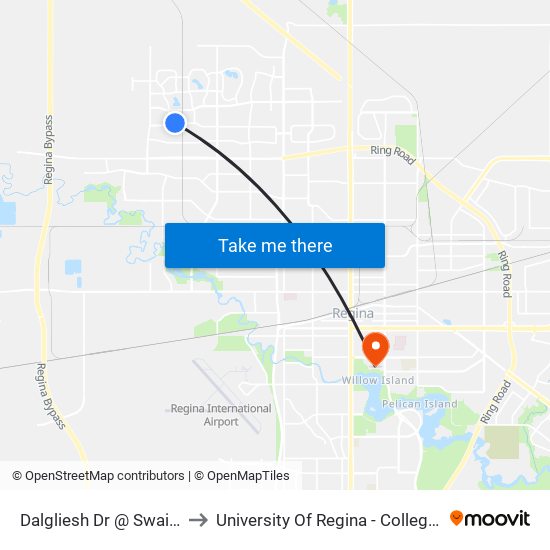 Dalgliesh Dr @ Swainson St (Wb) to University Of Regina - College Avenue Campus map