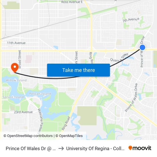 Prince Of Wales Dr @ Victoria Ave (Nb) to University Of Regina - College Avenue Campus map