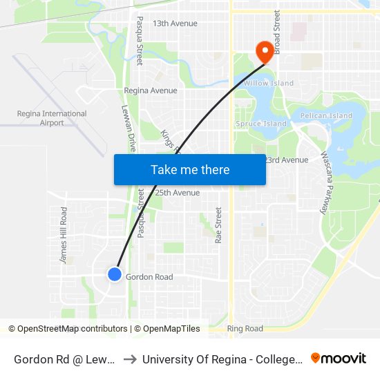 Gordon Rd @ Lewvan Dr (Wb) to University Of Regina - College Avenue Campus map