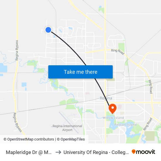 Mapleridge Dr @ Maple Way (Sb) to University Of Regina - College Avenue Campus map