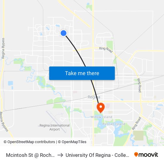 Mcintosh St @ Rochdale Blvd (Nb) to University Of Regina - College Avenue Campus map