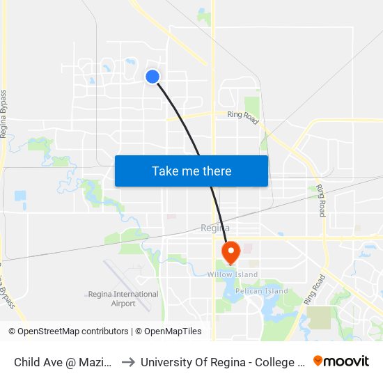 Child Ave @ Mazinke Cr (Eb) to University Of Regina - College Avenue Campus map