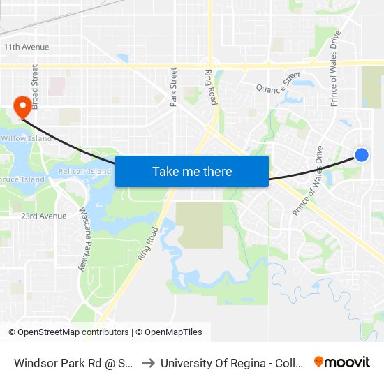 Windsor Park Rd @ Sunninghill Cr (Sb) to University Of Regina - College Avenue Campus map