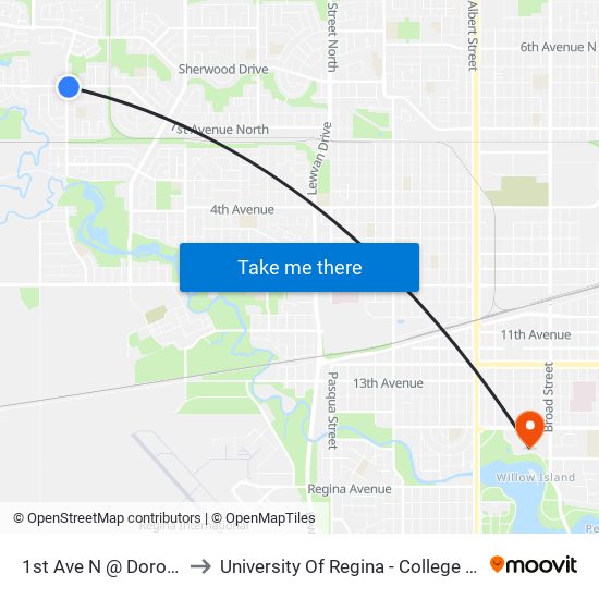 1st Ave N @ Dorothy St (Eb) to University Of Regina - College Avenue Campus map