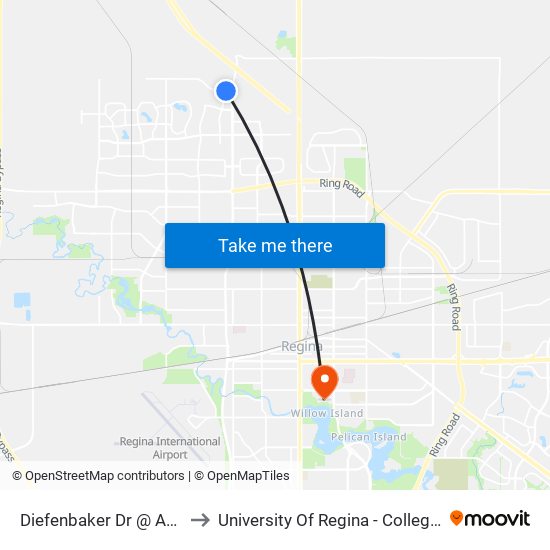 Diefenbaker Dr @ Armour Rd (Eb) to University Of Regina - College Avenue Campus map