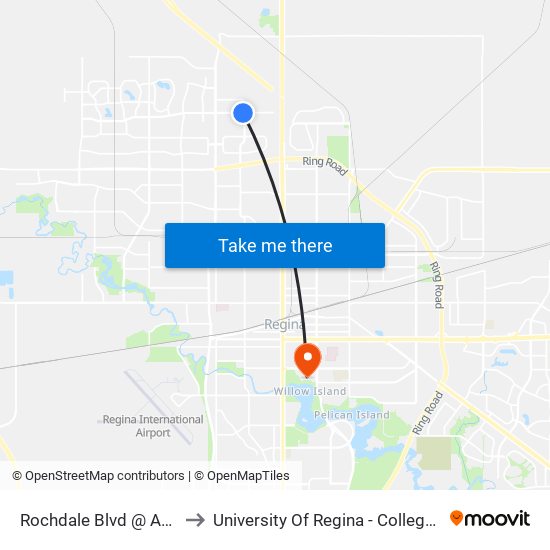 Rochdale Blvd @ Argyle St (Wb) to University Of Regina - College Avenue Campus map