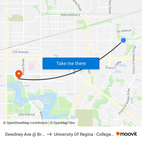 Dewdney Ave @ Brown St (Eb) to University Of Regina - College Avenue Campus map
