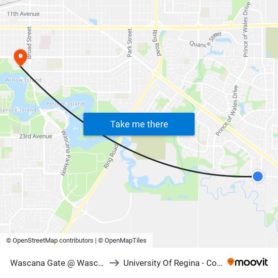 Wascana Gate @ Wascana Gardens Dr (Wb) to University Of Regina - College Avenue Campus map