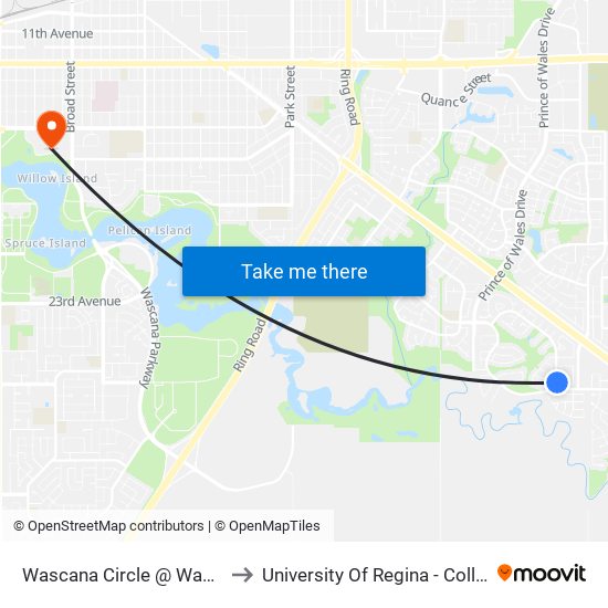 Wascana Circle @ Wascana Cove Dr (Nb) to University Of Regina - College Avenue Campus map