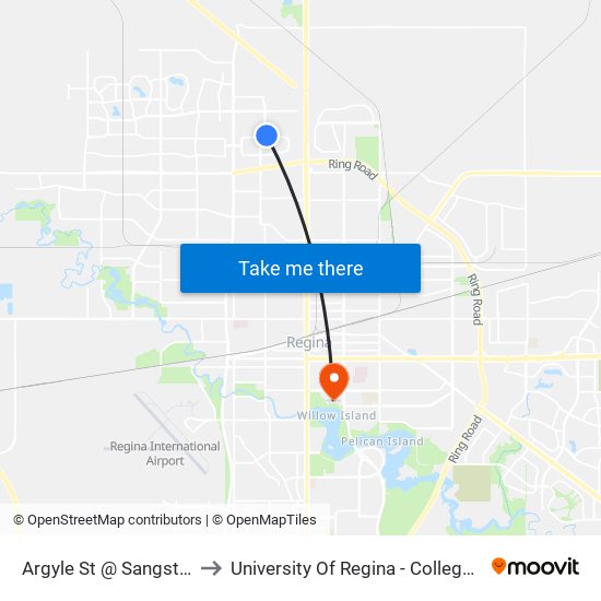 Argyle St @ Sangster Blvd (Nb) to University Of Regina - College Avenue Campus map