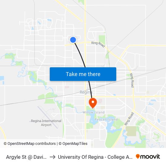 Argyle St @ Davin Cr (Nb) to University Of Regina - College Avenue Campus map