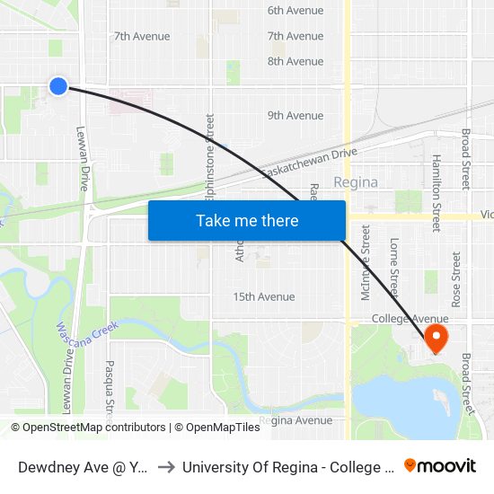 Dewdney Ave @ York St (Eb) to University Of Regina - College Avenue Campus map