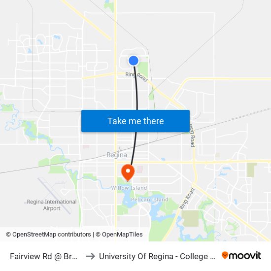 Fairview Rd @ Broad St (Eb) to University Of Regina - College Avenue Campus map