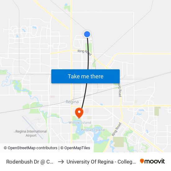 Rodenbush Dr @ Cullum Pl (Wb) to University Of Regina - College Avenue Campus map