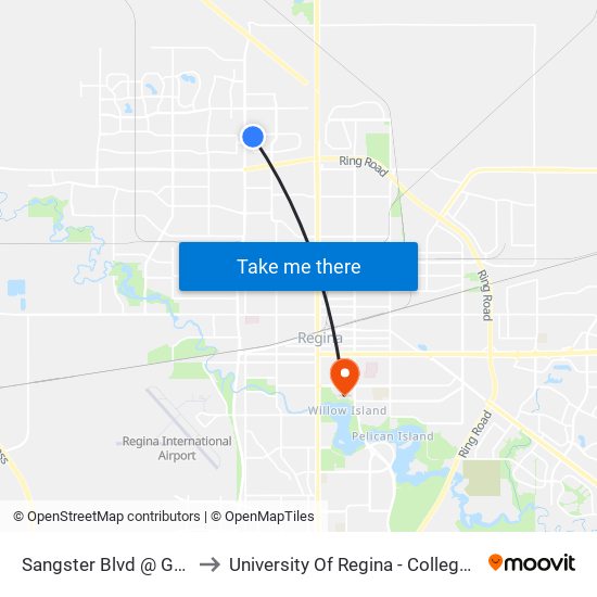 Sangster Blvd @ Garuik Cr (Sb) to University Of Regina - College Avenue Campus map