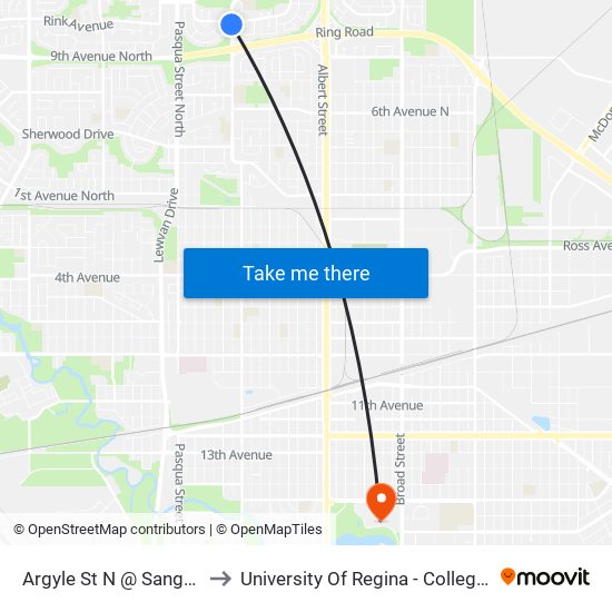 Argyle St N @ Sangster Blvd (Sb) to University Of Regina - College Avenue Campus map