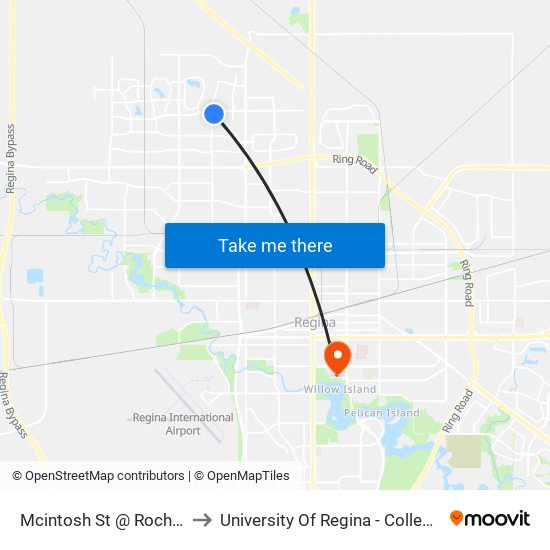 Mcintosh St @ Rochdale Blvd (Sb) to University Of Regina - College Avenue Campus map
