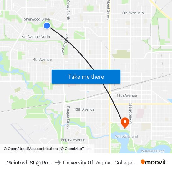 Mcintosh St @ Royal St (Nb) to University Of Regina - College Avenue Campus map