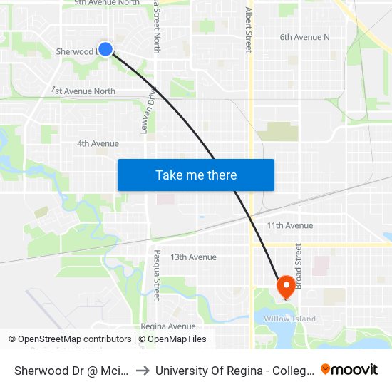 Sherwood Dr @ Mcintosh St (Wb) to University Of Regina - College Avenue Campus map