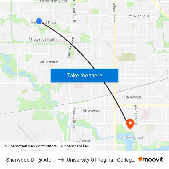 Sherwood Dr @ Atchison Cr (Wb) to University Of Regina - College Avenue Campus map