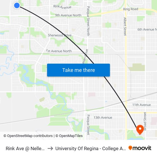 Rink Ave @ Nelles St (Wb) to University Of Regina - College Avenue Campus map