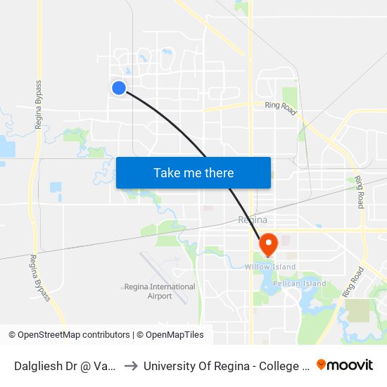 Dalgliesh Dr @ Vanier Dr (Eb) to University Of Regina - College Avenue Campus map