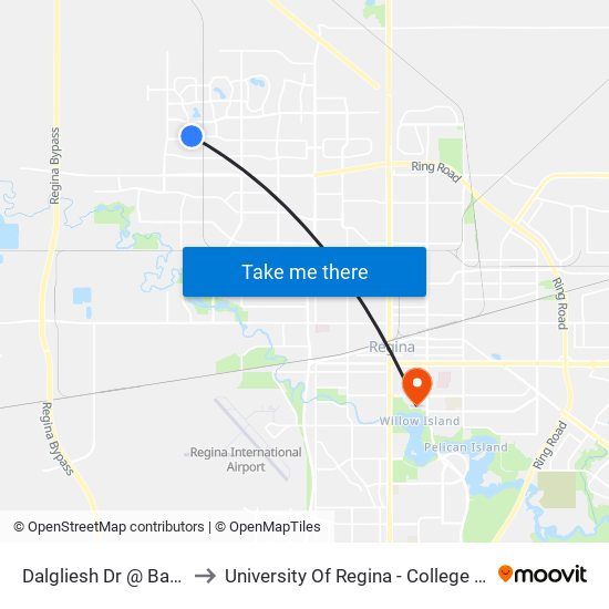 Dalgliesh Dr @ Battel St (Eb) to University Of Regina - College Avenue Campus map