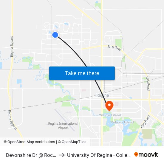 Devonshire Dr @ Rochdale Blvd (Sb) to University Of Regina - College Avenue Campus map