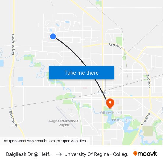 Dalgliesh Dr @ Heffernan Dr (Wb) to University Of Regina - College Avenue Campus map