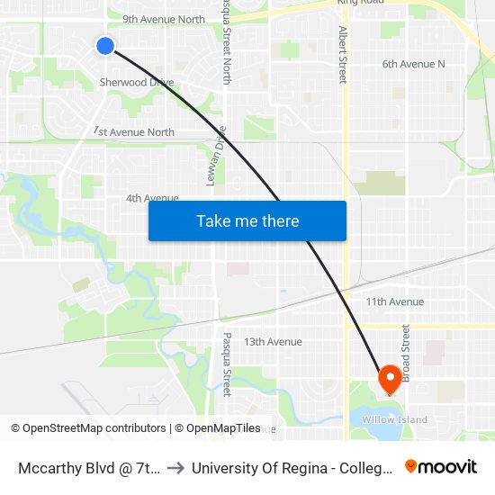 Mccarthy Blvd @ 7th Ave N (Sb) to University Of Regina - College Avenue Campus map
