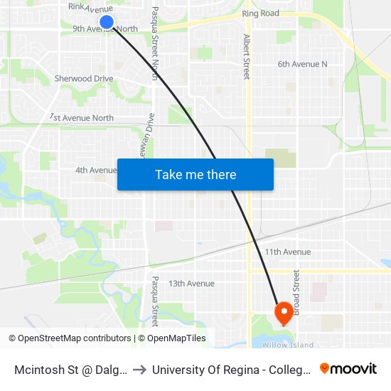 Mcintosh St @ Dalgliesh Dr (Nb) to University Of Regina - College Avenue Campus map