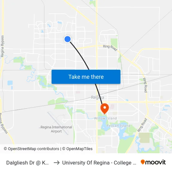 Dalgliesh Dr @ Kyle St (Wb) to University Of Regina - College Avenue Campus map
