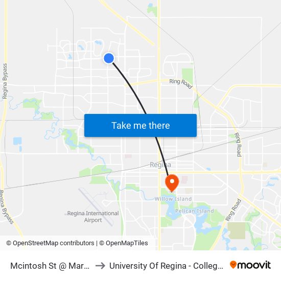 Mcintosh St @ Marigold Dr (Nb) to University Of Regina - College Avenue Campus map