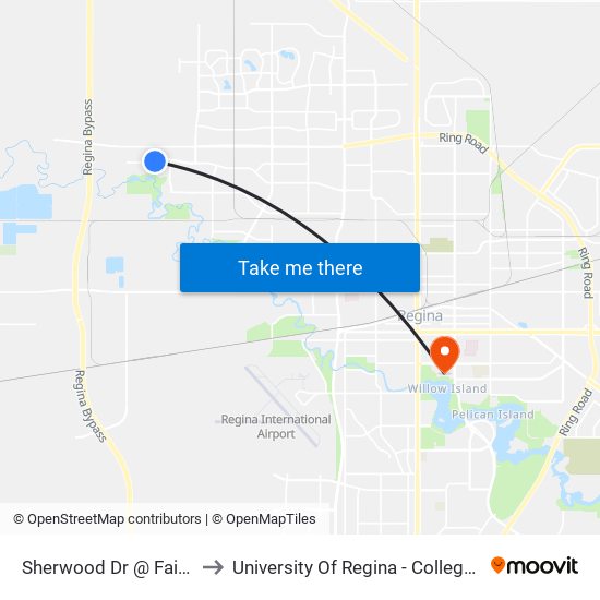 Sherwood Dr @ Fairway Rd (Eb) to University Of Regina - College Avenue Campus map