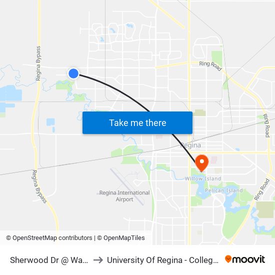 Sherwood Dr @ Warwick Dr (Eb) to University Of Regina - College Avenue Campus map