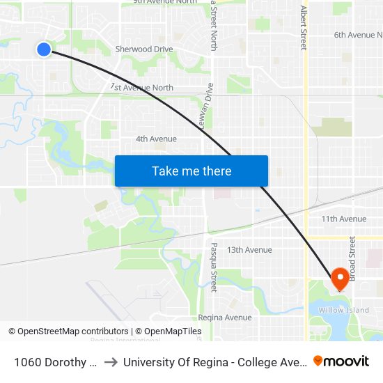 1060 Dorothy St (Sb) to University Of Regina - College Avenue Campus map