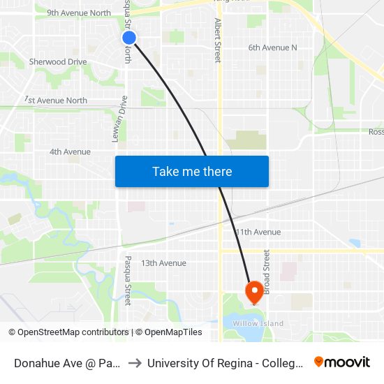 Donahue Ave @ Pasqua St (Eb) to University Of Regina - College Avenue Campus map