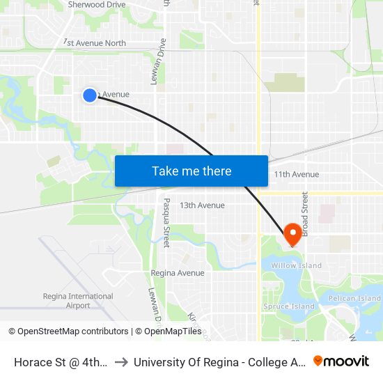 Horace St @ 4th Ave (Sb) to University Of Regina - College Avenue Campus map