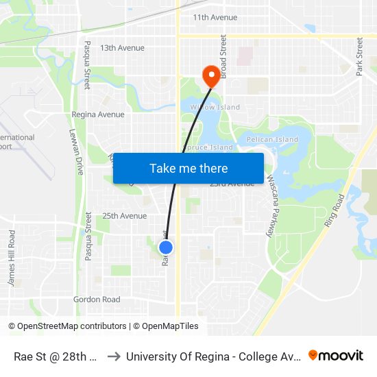 Rae St @ 28th Ave (Sb) to University Of Regina - College Avenue Campus map