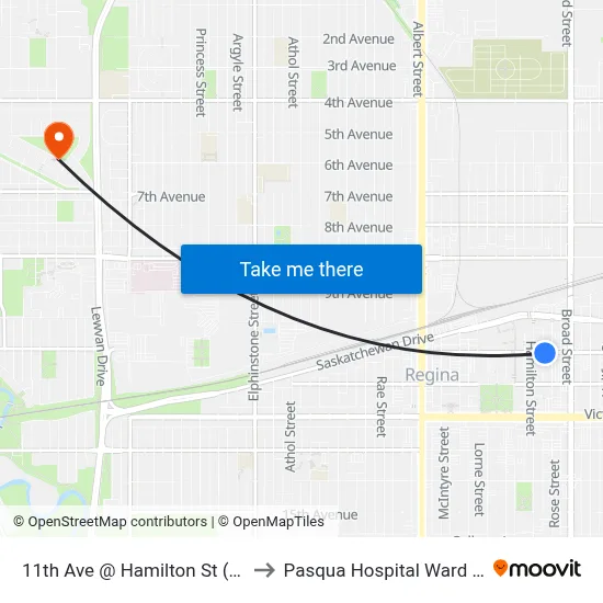 11th Ave @ Hamilton St (Eb) to Pasqua Hospital Ward 3D map