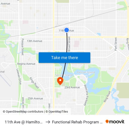 11th Ave @ Hamilton St (Eb) to Functional Rehab Program - Wascana map