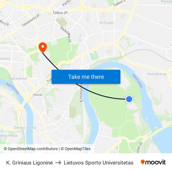 K. Griniaus Ligoninė to Lietuvos Sporto Universitetas map