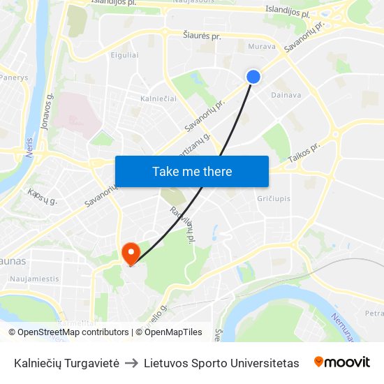 Kalniečių Turgavietė to Lietuvos Sporto Universitetas map