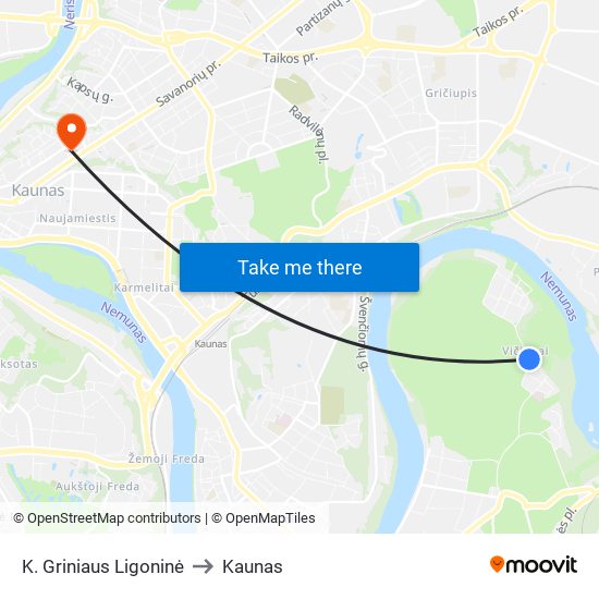 K. Griniaus Ligoninė to Kaunas map