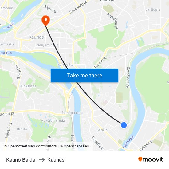Kauno Baldai to Kaunas map