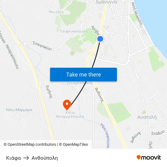 Κιάφα to Ανθούπολη map