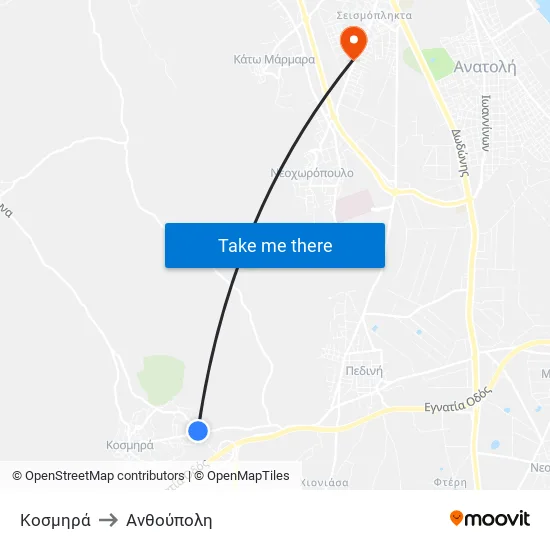 Κοσμηρά to Ανθούπολη map