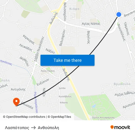 Λασπότοπος to Ανθούπολη map