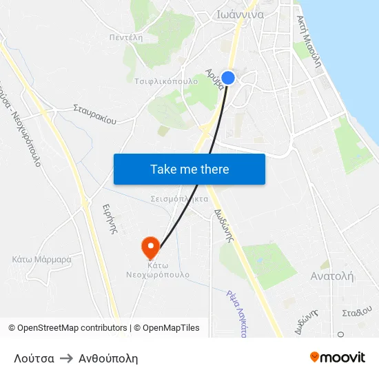 Λούτσα to Ανθούπολη map